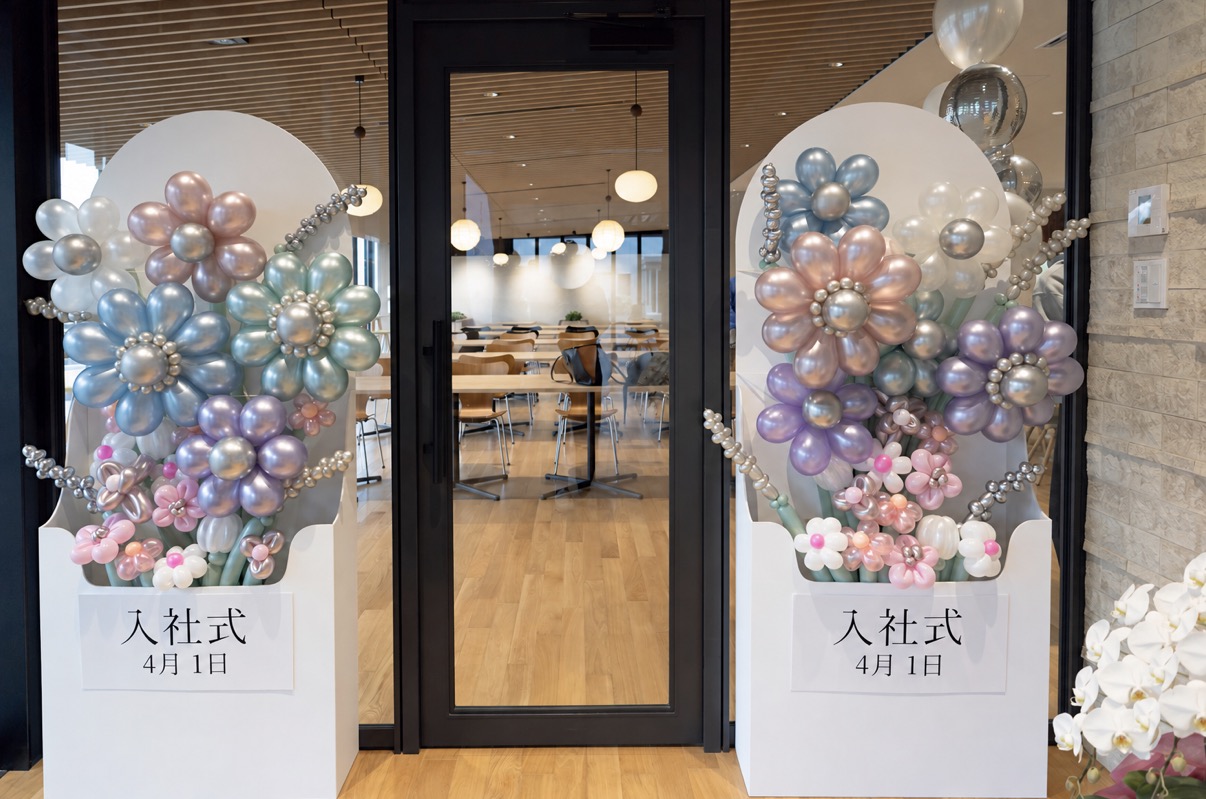 入社式のフラワーバルーン装飾